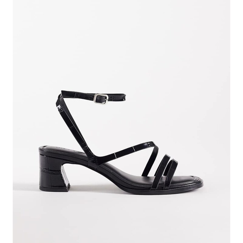 ASOS DESIGN Wide Fit Honeybee mid block heeled sandals in black
