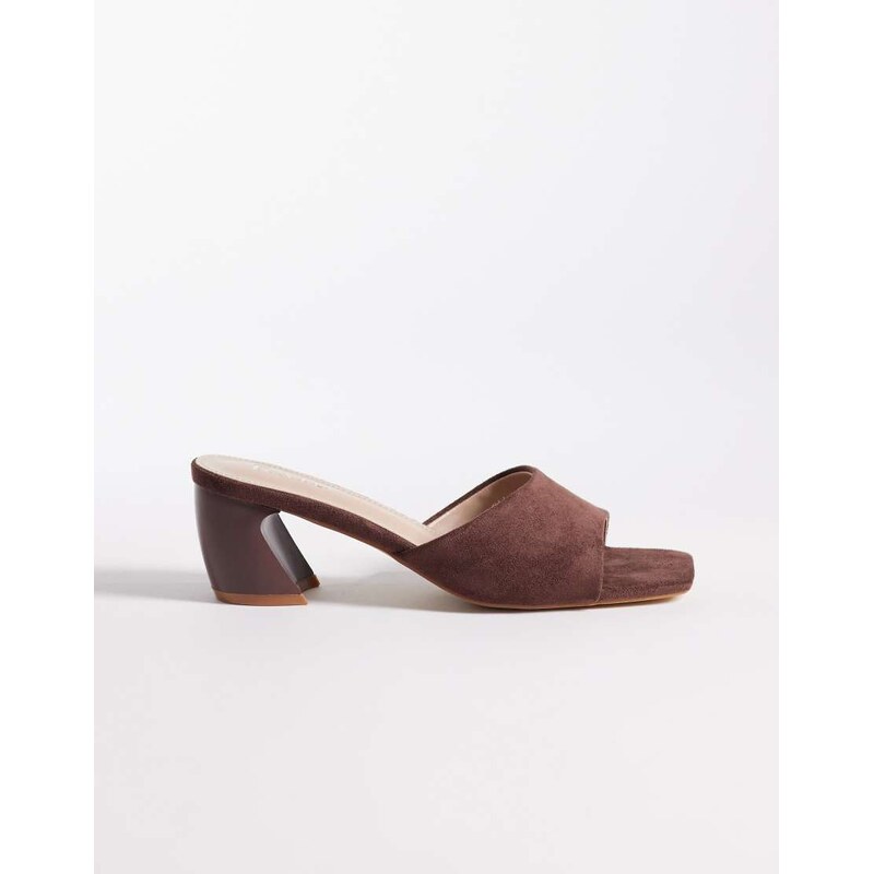 RAID Saanvi block heeled mules in brown suedette 109602001