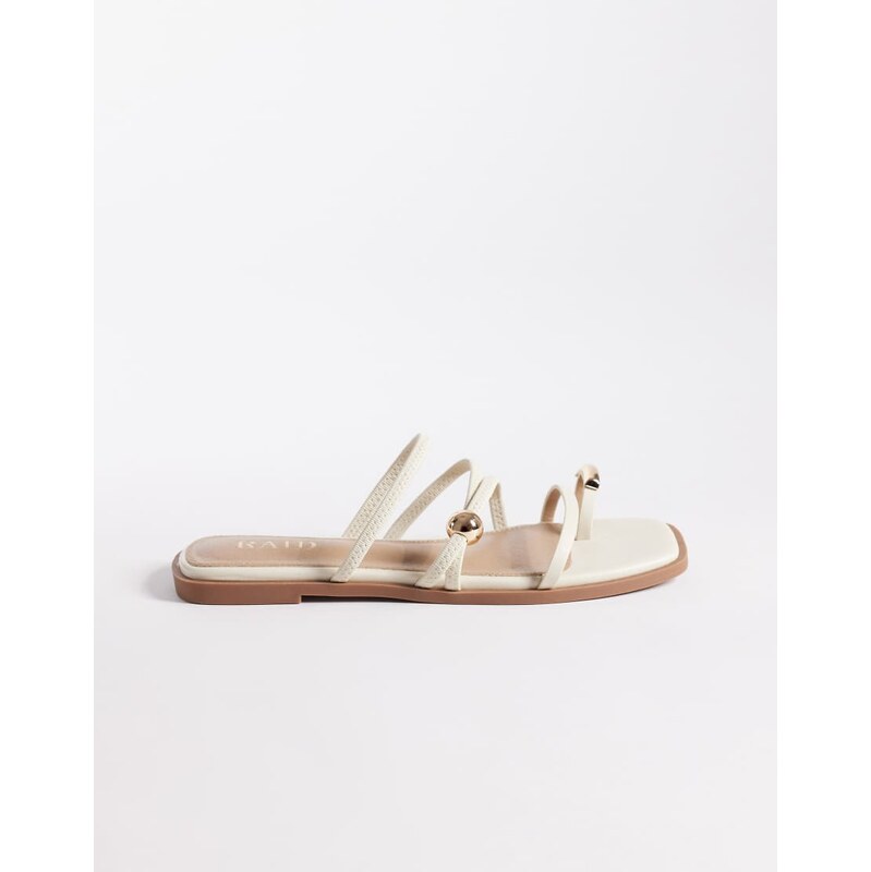 RAID Moon flat sandals with metal detail in cream-White 115518016