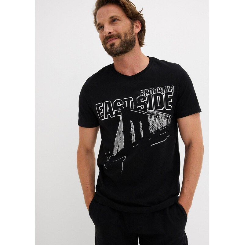 bonprix Tričko z čisté organické bavlny, Slim Fit černá Muž
