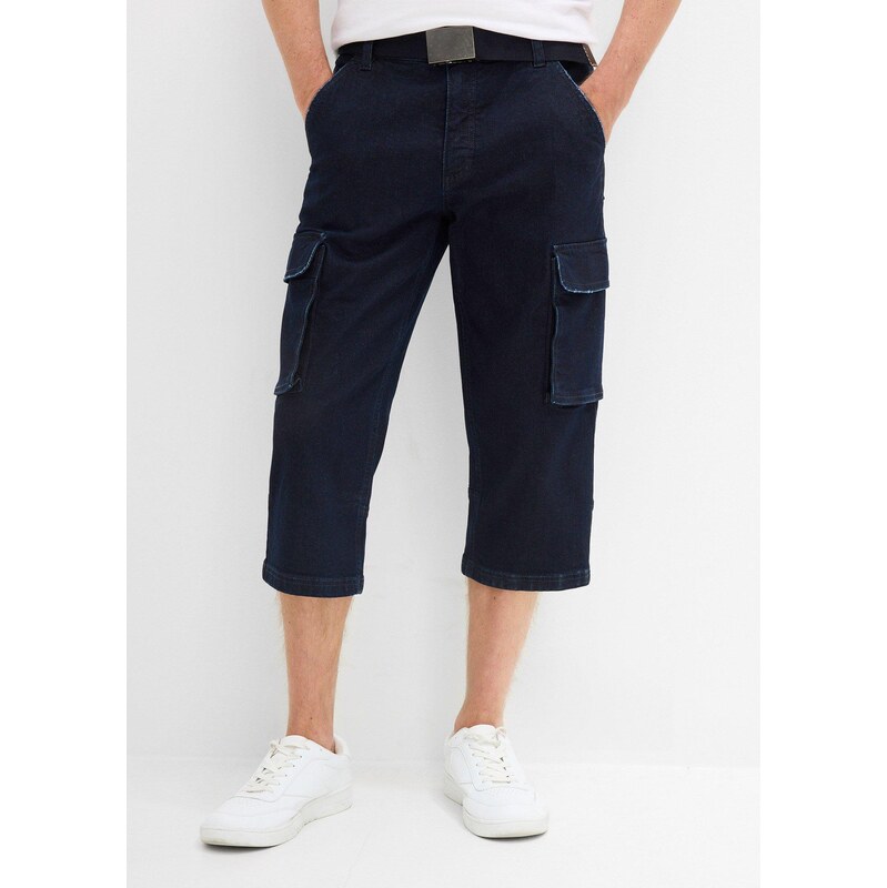 bonprix 3/4 strečové cargo džíny s páskem, Relaxed Fit modrá Muž 114755008