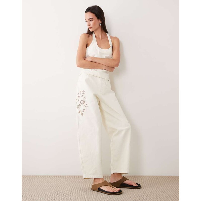 Miss Selfridge denim cutwork jean in ecru wash-White