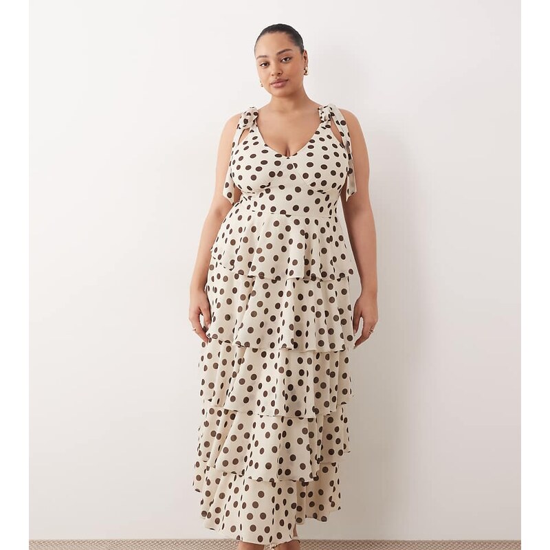 Pretty Lavish Curve Fiore tie ruffle maxi dress in oversize cream and 114934928