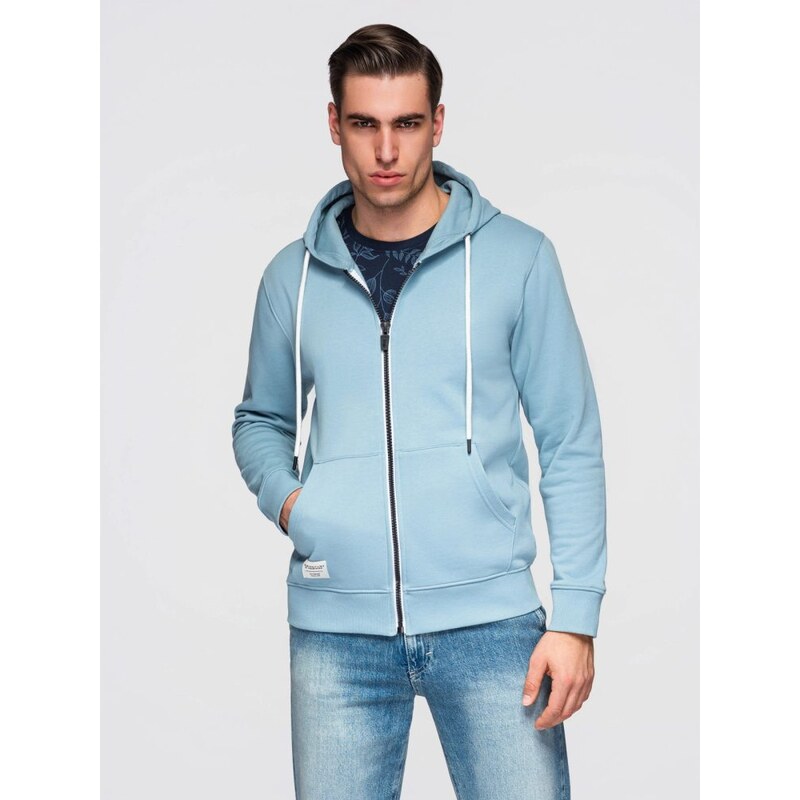 Ombre Clothing Pánská světle modrá mikina na zip V7 SSBZ-0272