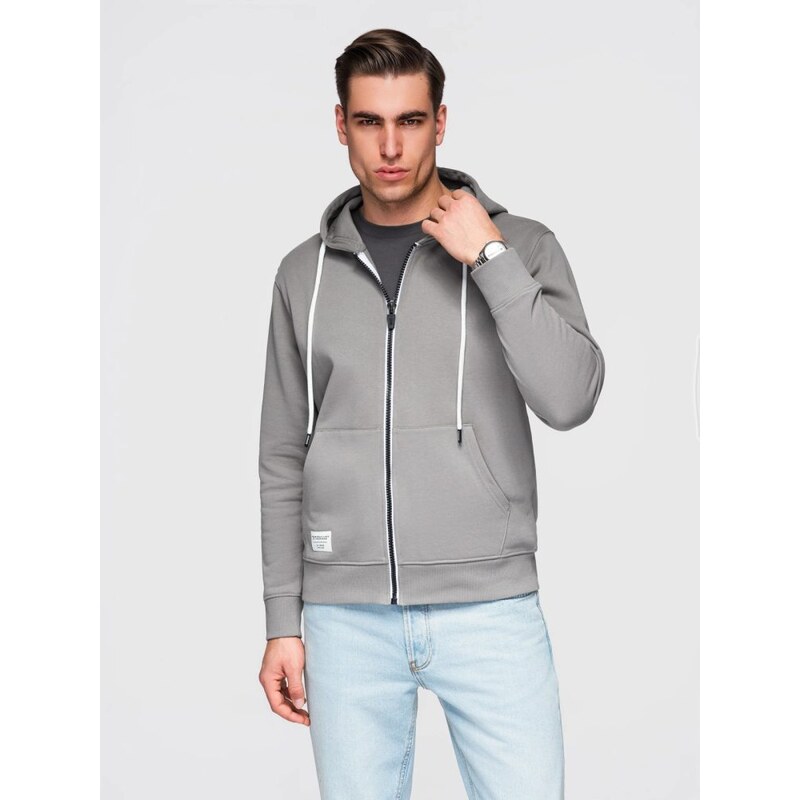 Ombre Clothing Pánská šedá mikina na zip V8 SSBZ-0272