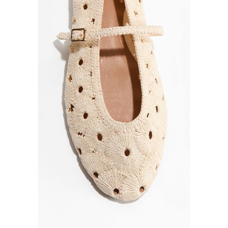 H&M - Slaměné balerínky Mary Jane - Světle Béžová