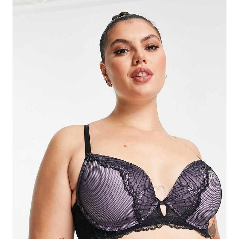 Dorina Curve Vibrant lace and fishnet plunge bra with butterfly back 114773151