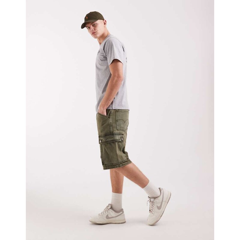 Levis 478 baggy cargo denim shorts in khaki-Green