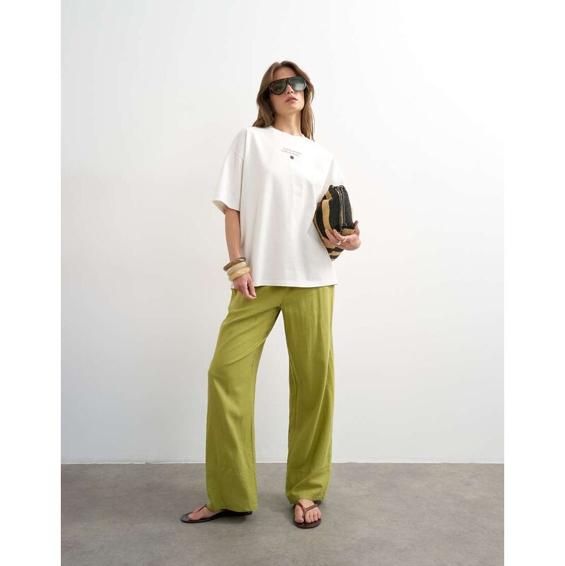 Topshop linen straight leg trouser with deep cuff in mid green 114780984