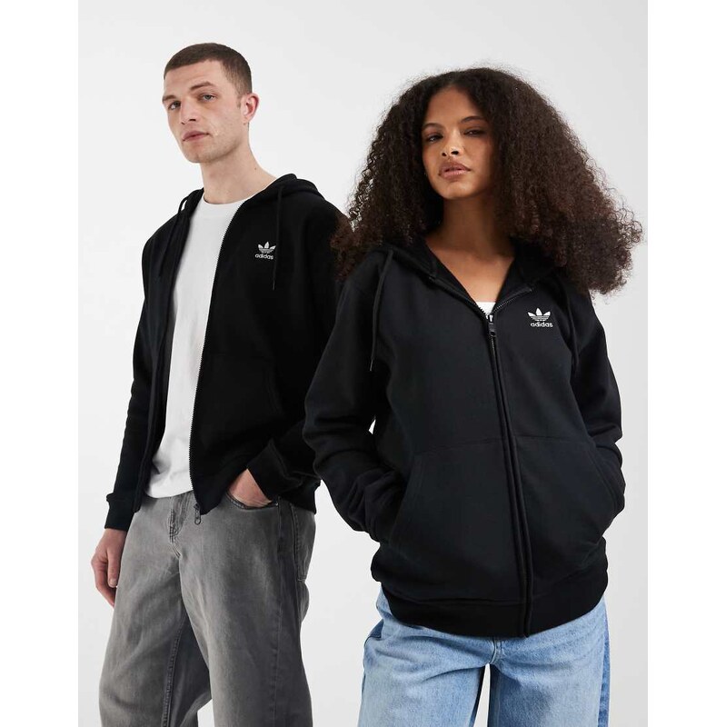 adidas Originals trefoil essentials full zip hoodie in black