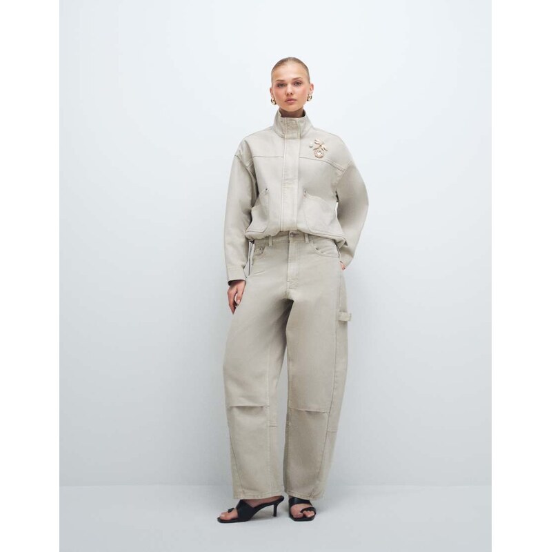 ASOS DESIGN aviator barrel jean co-ord in neutral-White