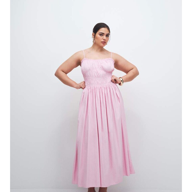 ASOS Curve ASOS DESIGN Curve shirred cotton poplin maxi sundress