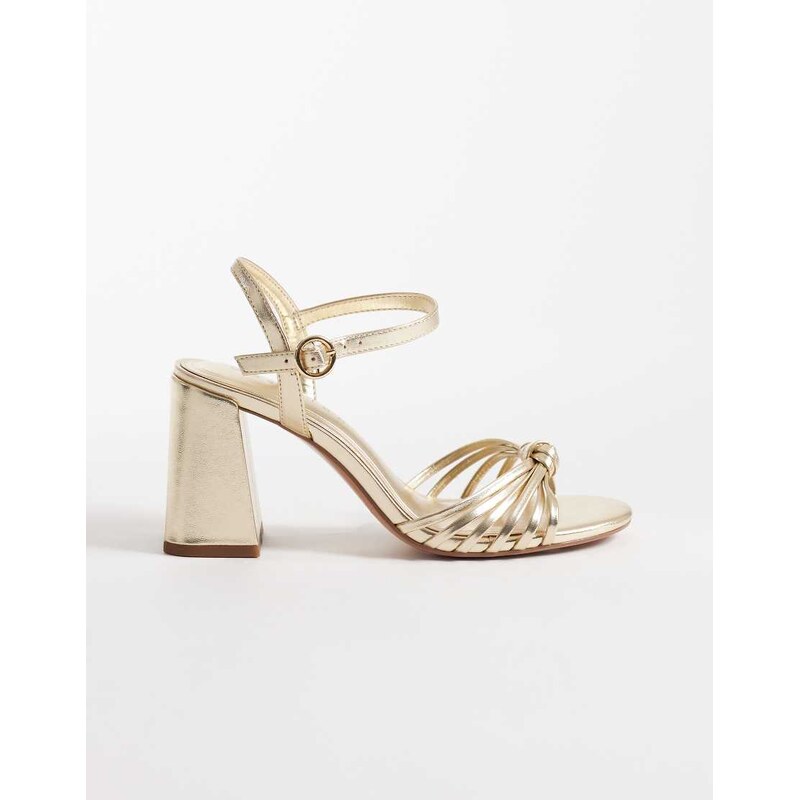 ASOS DESIGN Heron knotted mid block heel sandals in gold