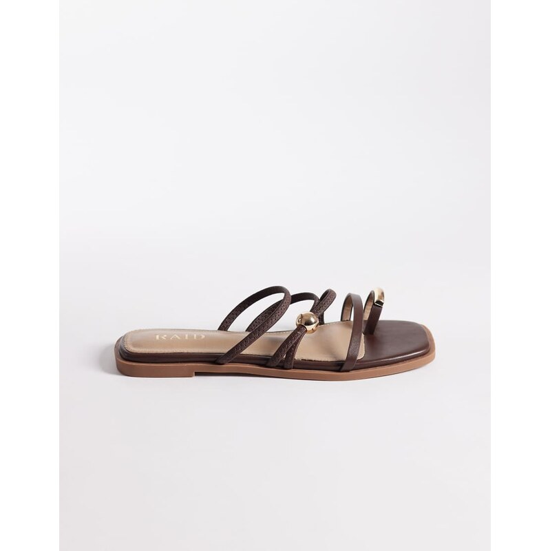 RAID Moon flat sandals with metal detail in brown 115518004