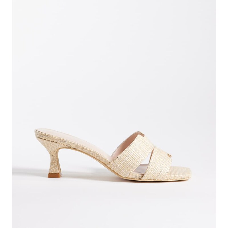 RAID Wide Fit Clydie kitten heel mule sandals in raffia-Neutral 115518076