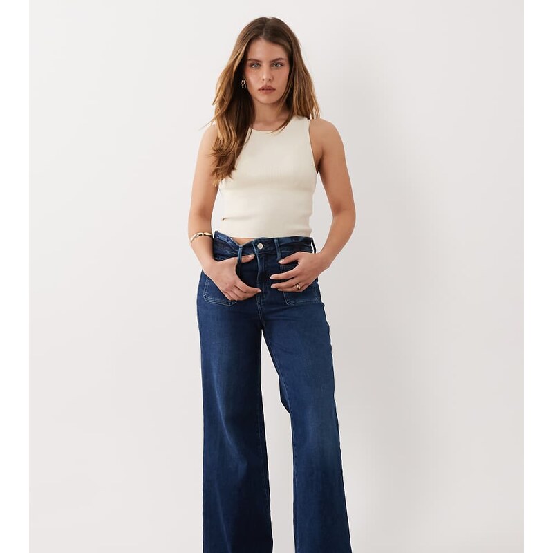 Good American petite soft tech good waist palazzo jeans in dark blue 114773614