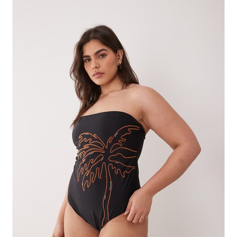 ASOS Curve ASOS DESIGN Curve Cornelia bandeau swimsuit with embroidery 115518632