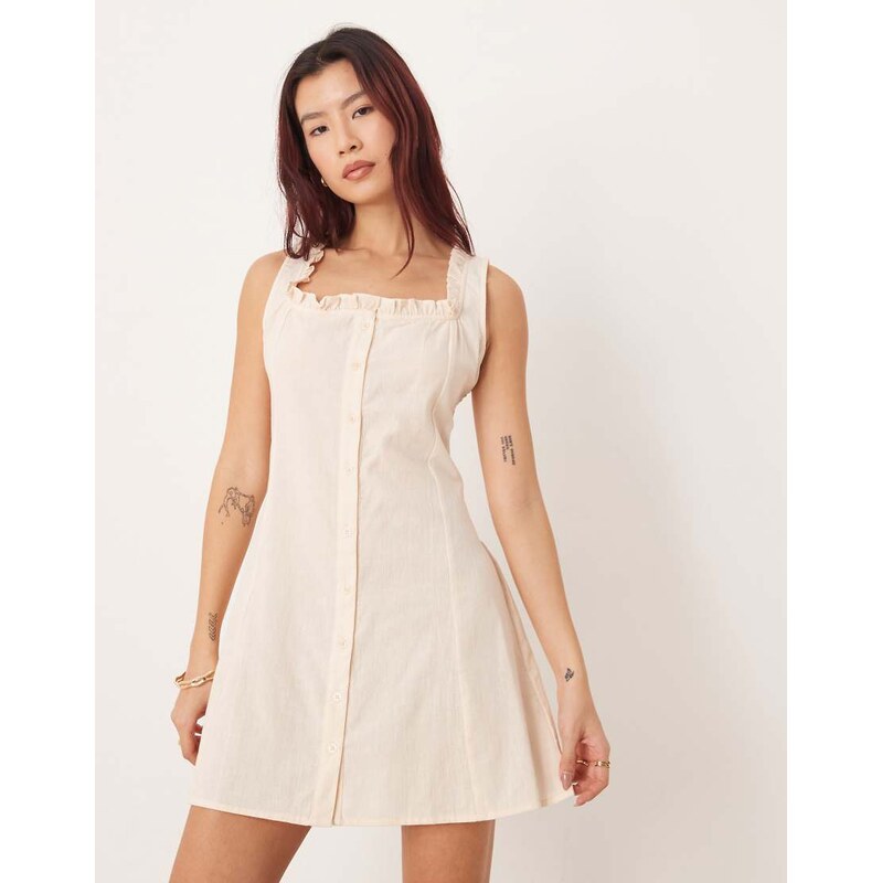 Esmee mini button down beach dress in oatmeal-Neutral