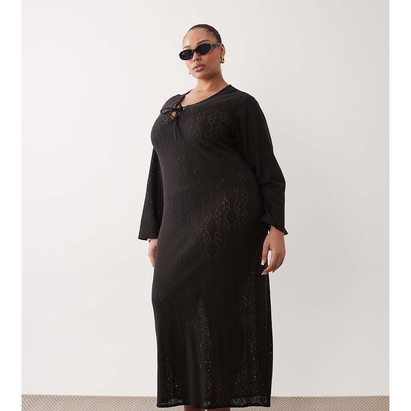 Esmee Curve knit maxi beach dress in black