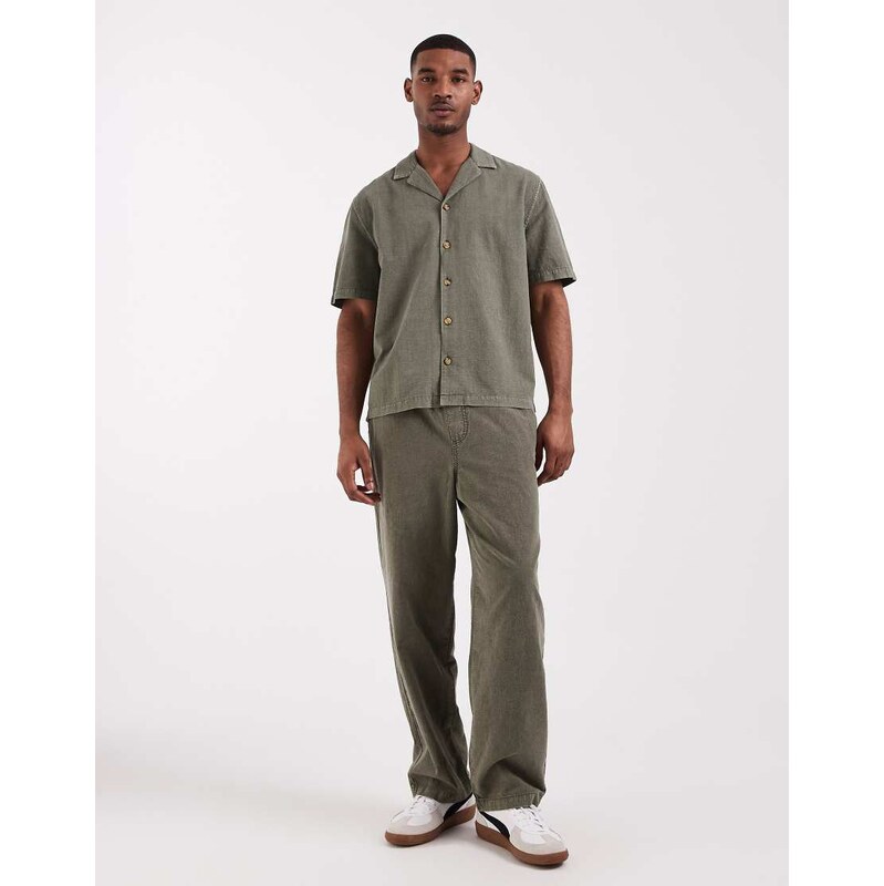 ASOS DESIGN co-ord loose straight fit textured trousers in khaki