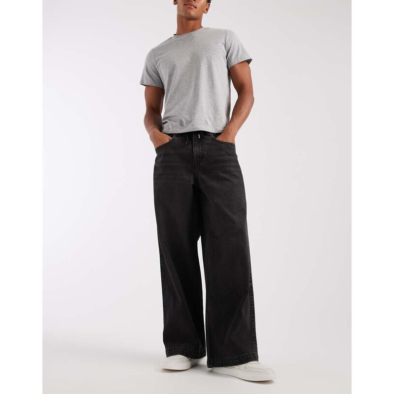 ASOS DESIGN loose jeans in washed black with embroidered back