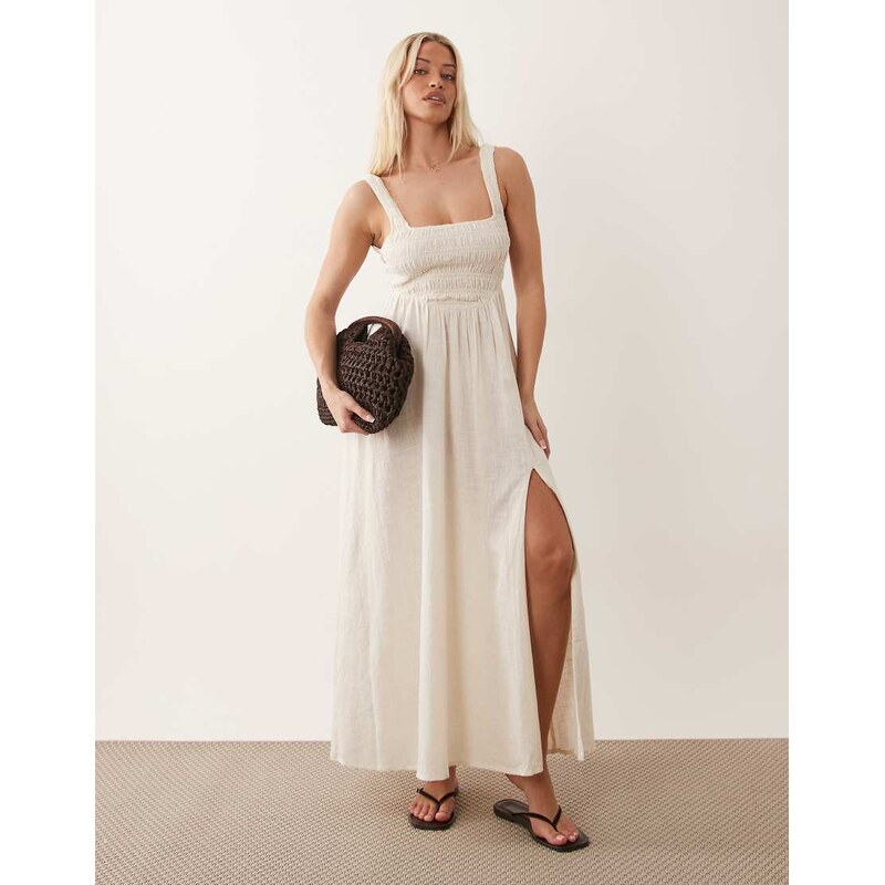 ASOS DESIGN Fuller Bust Selina Beach shirred maxi with linen