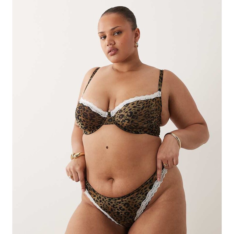ASOS Curve ASOS DESIGN Curve Savannah sheer mesh leopard print 114773680