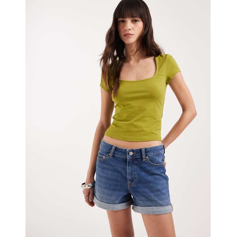JJXX Nice rolled denim shorts in mid blue 114773699
