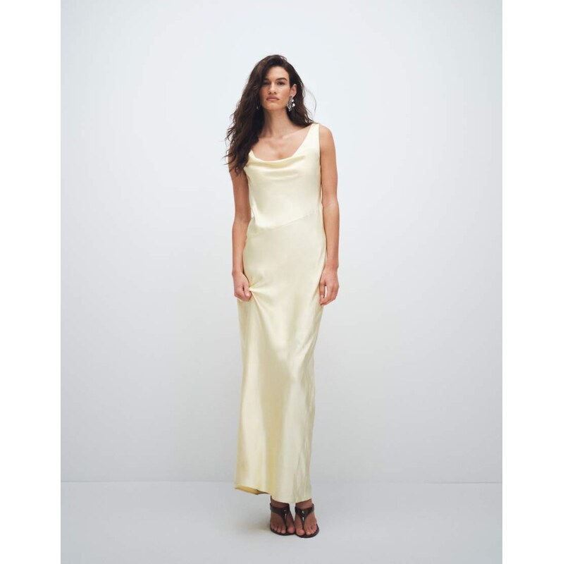 4th & Reckless satin cowl neck lace back maxi dress in lemon-Yellow 115617862