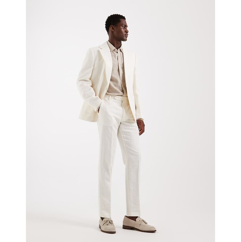 ASOS DESIGN mix & match linen rich slim suit trousers in cream