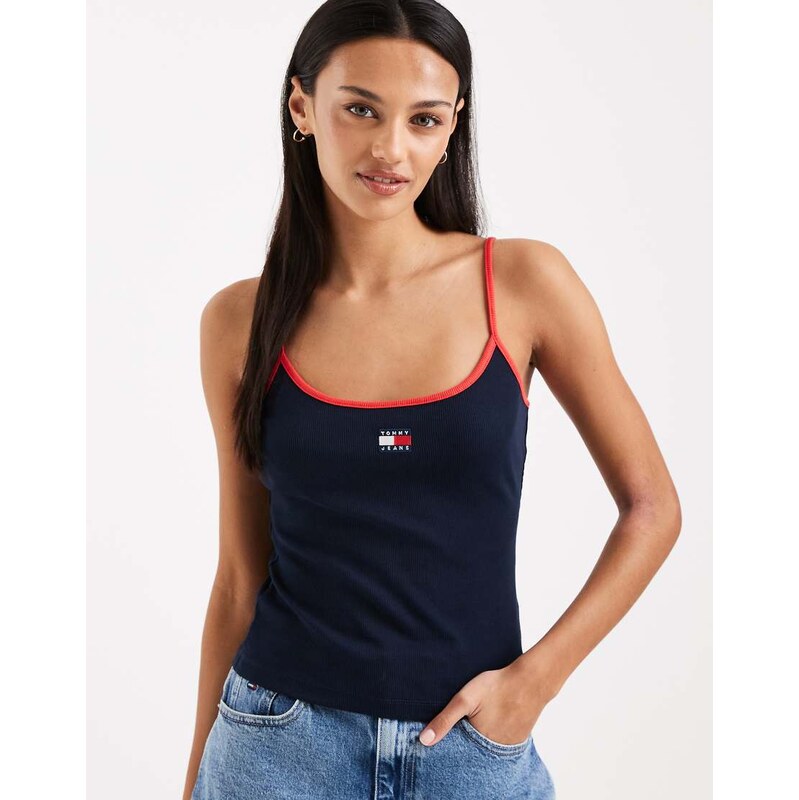 Tommy Jeans badge logo slim fit strappy vest in dark navy