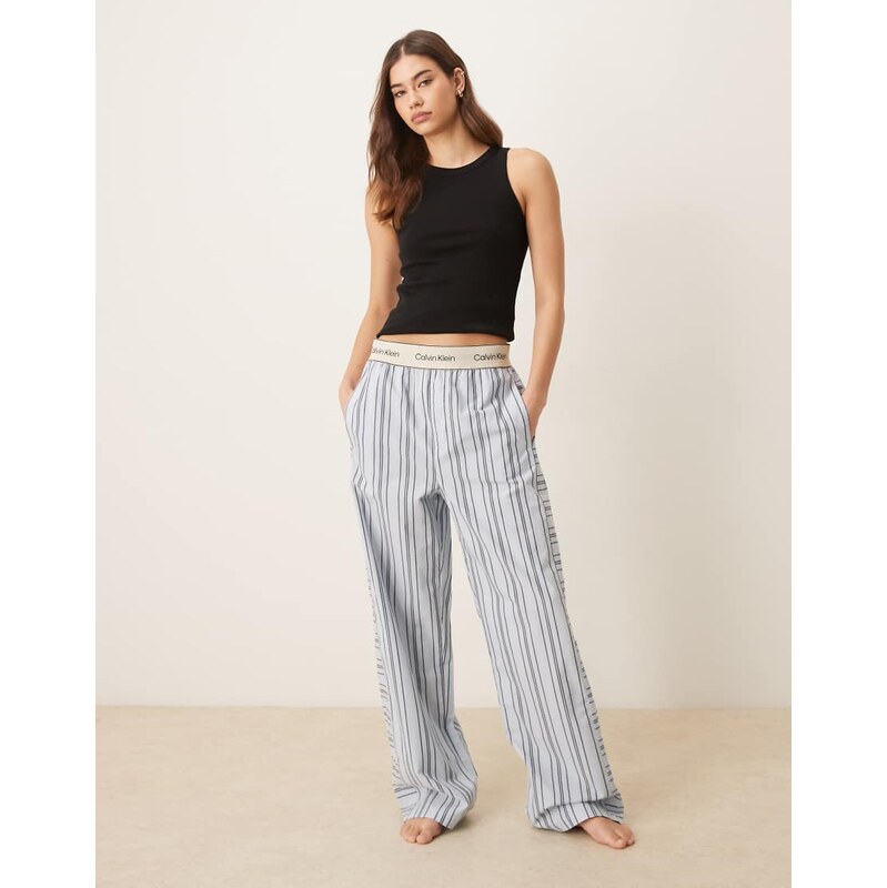 Calvin Klein logo waistband heritage cotton pyjama pant in blue stripe 114773720