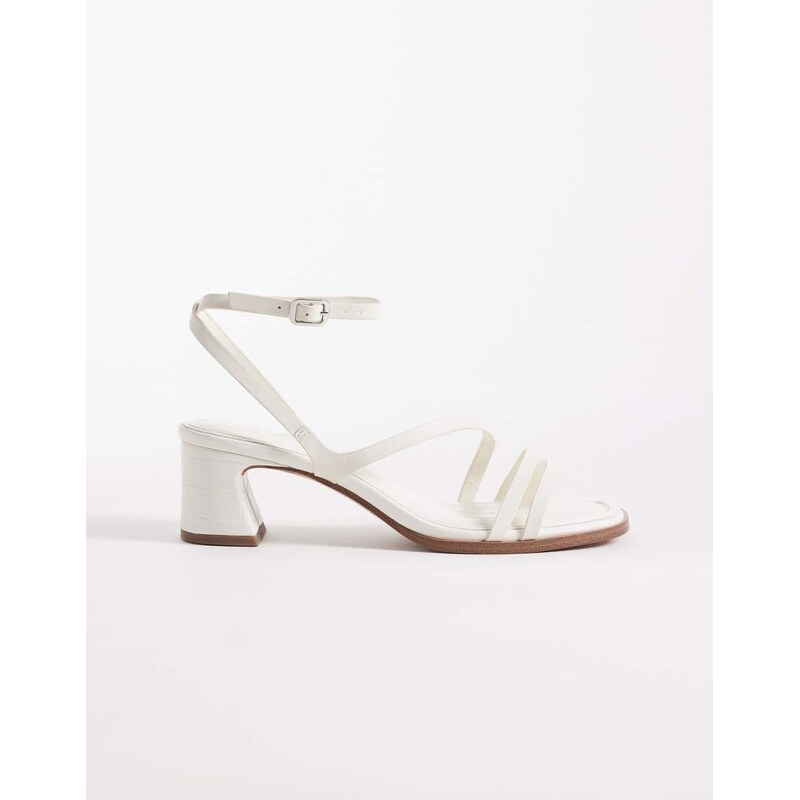 ASOS DESIGN Honeybee mid block heeled sandals in off white croc