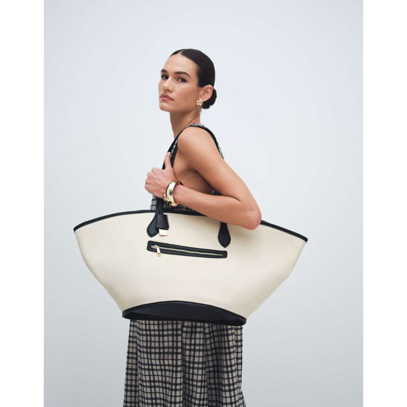 ASOS DESIGN canvas vase tote in stone-Neutral