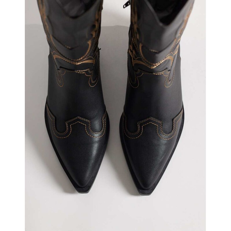 ASOS DESIGN Curve Celestine flat western knee boots in black burnish
