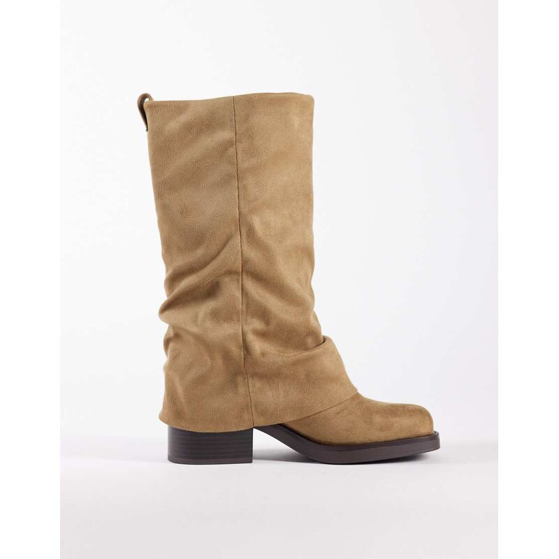 ASOS DESIGN Carrie fold over slouch boot in sand-Neutral