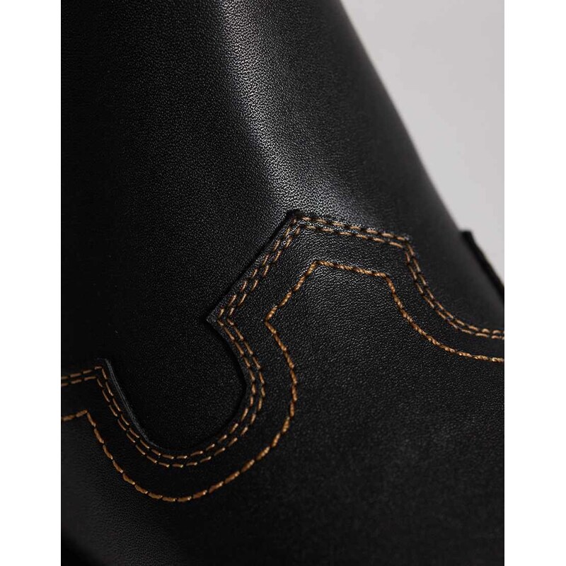 ASOS DESIGN Curve Celestine flat western knee boots in black burnish