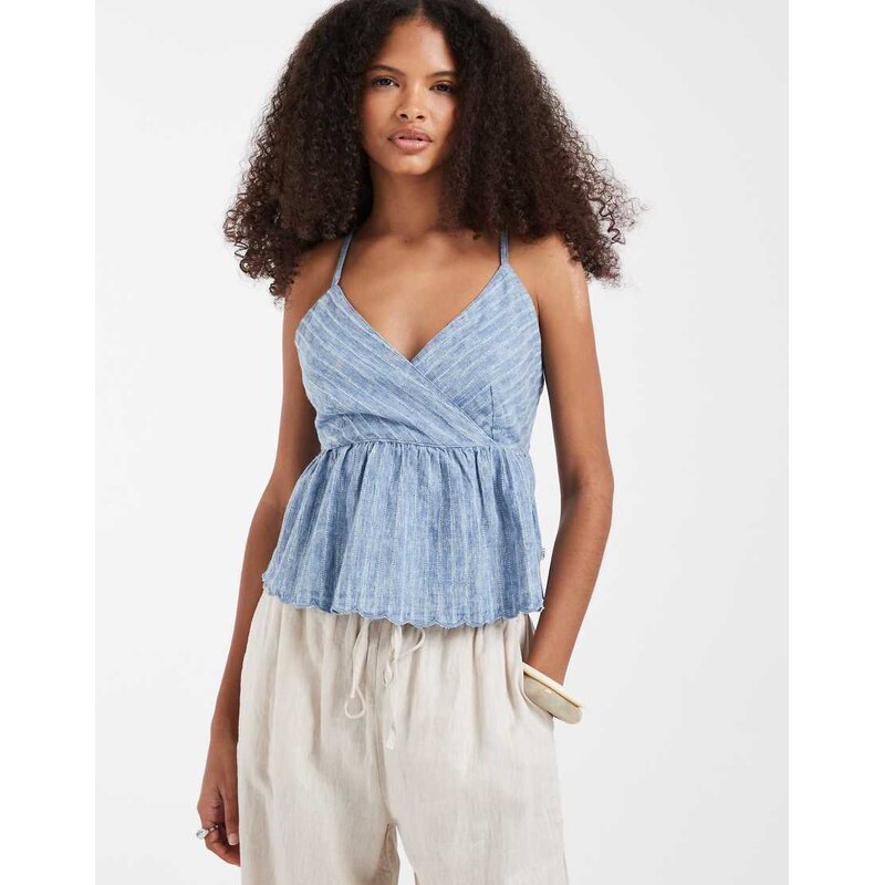 Lee ruffle peplum cami in light blue stripe