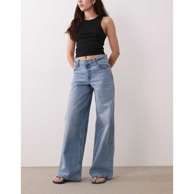 Lee Hope mid rise wide leg jeans in washed lighter blue 114774401