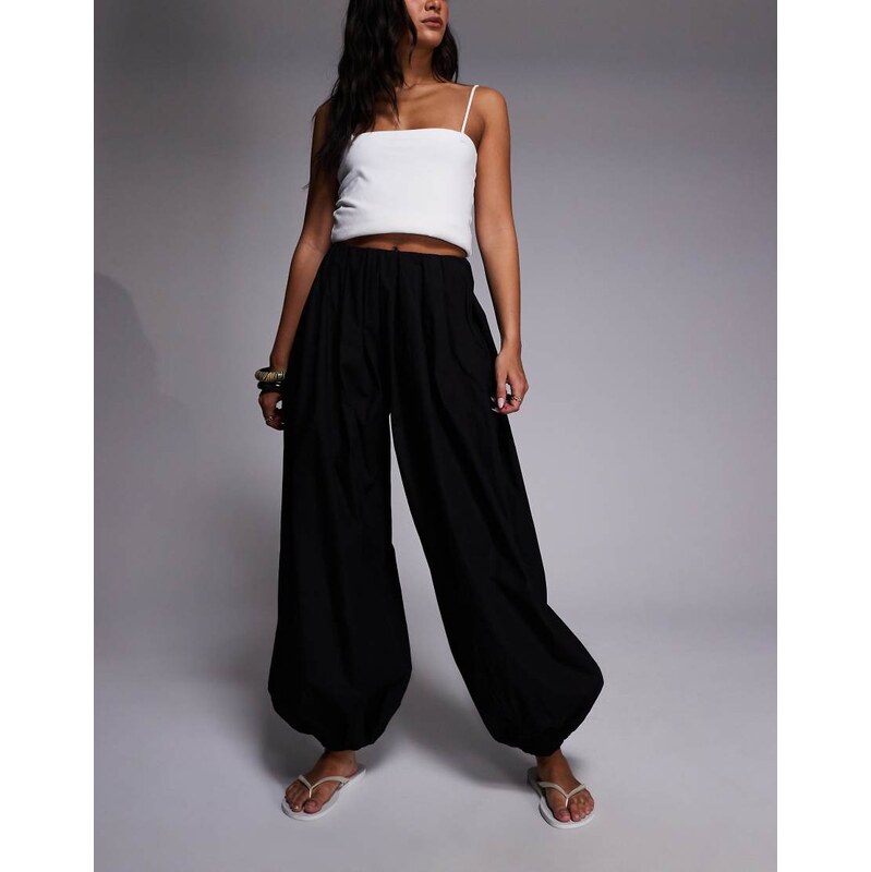 Kaiia exclusive cotton volume balloon leg trousers in black