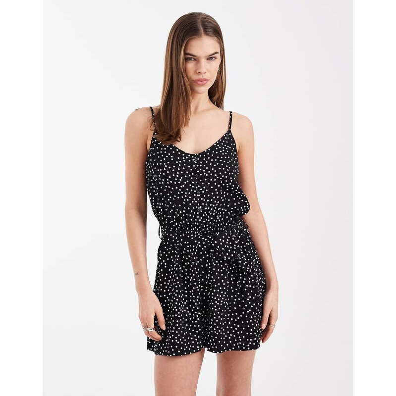 ONLY tie waist playsuit in black polka dot