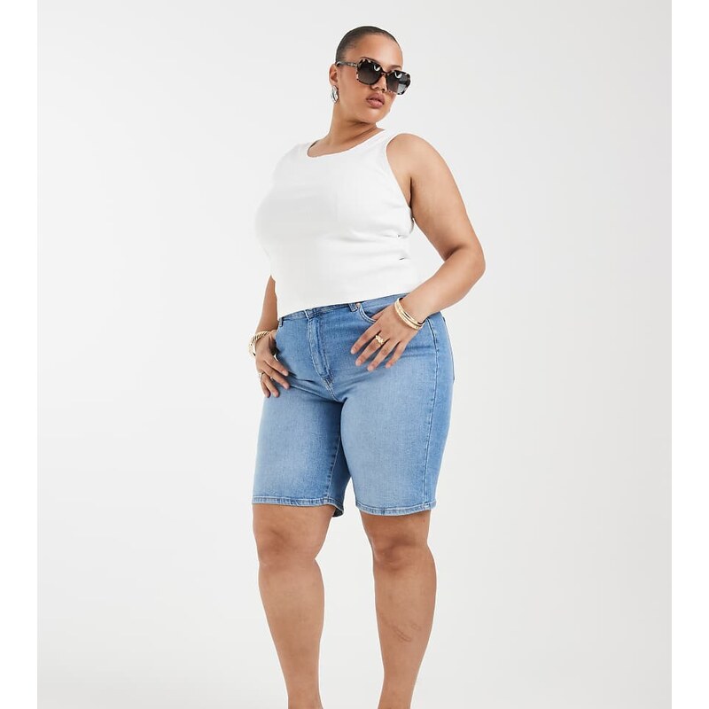 ONLY Curve high waist bermuda shorts in light blue