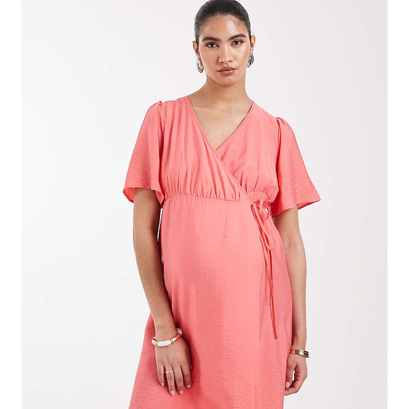 Vero Moda Maternity flutter sleeve wrap front mini dress
