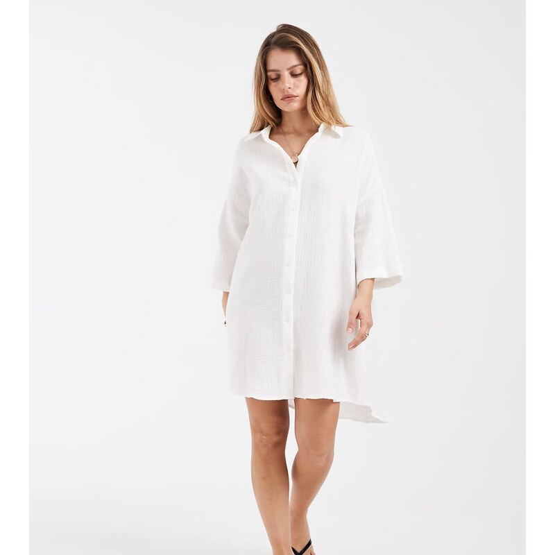 Vero Moda Petite cheesecloth textured oversized shirt dress in