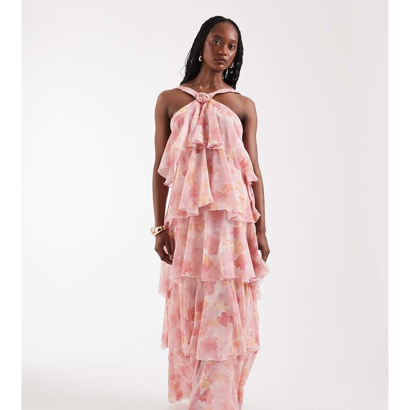 Vero Moda Tall Felicia halter neck tiered maxi dress with