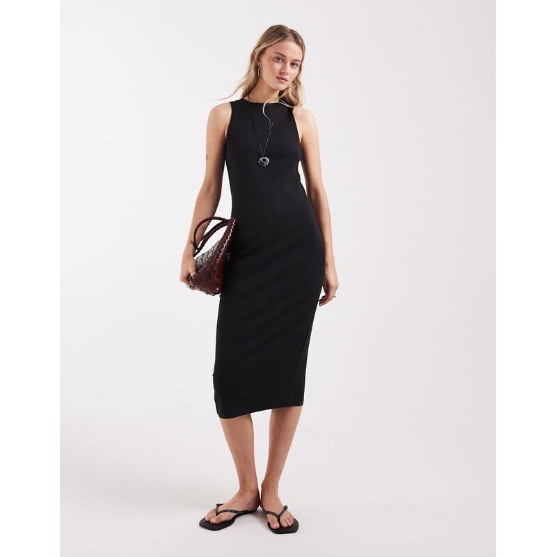AWARE sleeveless ribbed jersey maxi dress in black 115522020