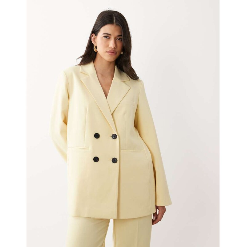 YAS tailored double breasted blazer co-ord in pastel yellow 115521992