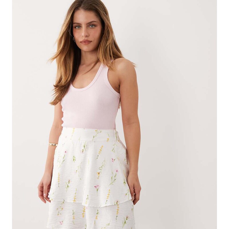 Vila Petite tiered flippy mini skirt in white floral garden