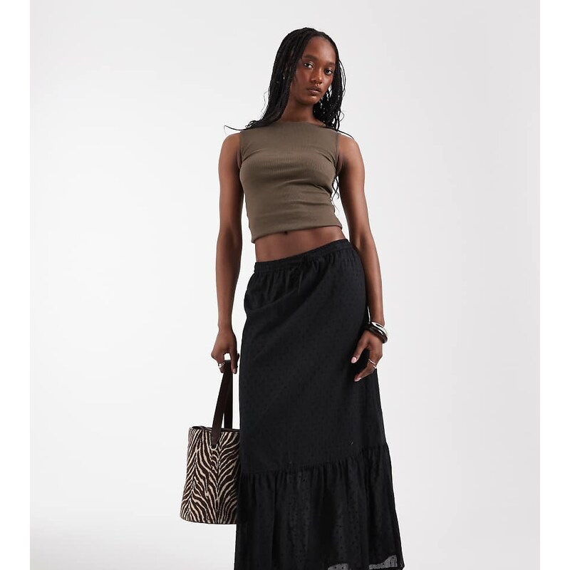 Vero Moda Tall dobby texture boho maxi skirt in black