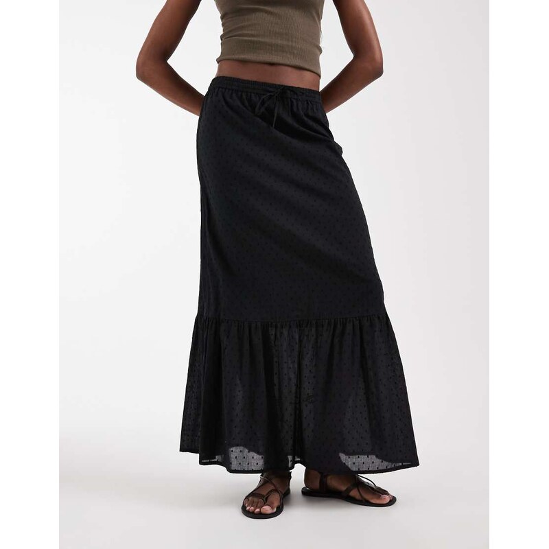 Vero Moda Tall dobby texture boho maxi skirt in black